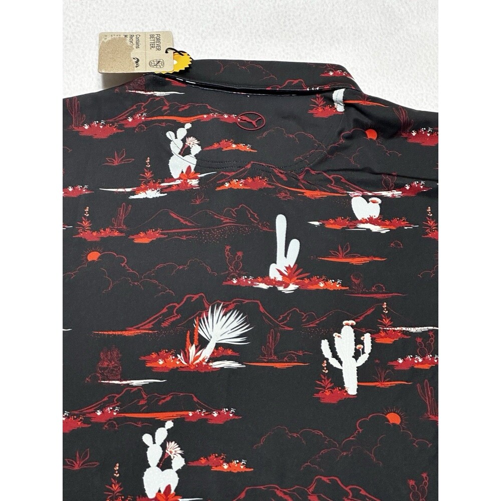 Puma MATTR Bushland Golf Polo Black Intense Red Mountains Desert Cactus NWT New - Picture 5 of 11